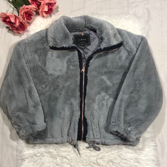 Lucky Brand Missy Faux Fur Gray Teddy Rose Gold Jacket - Picture 2 of 14